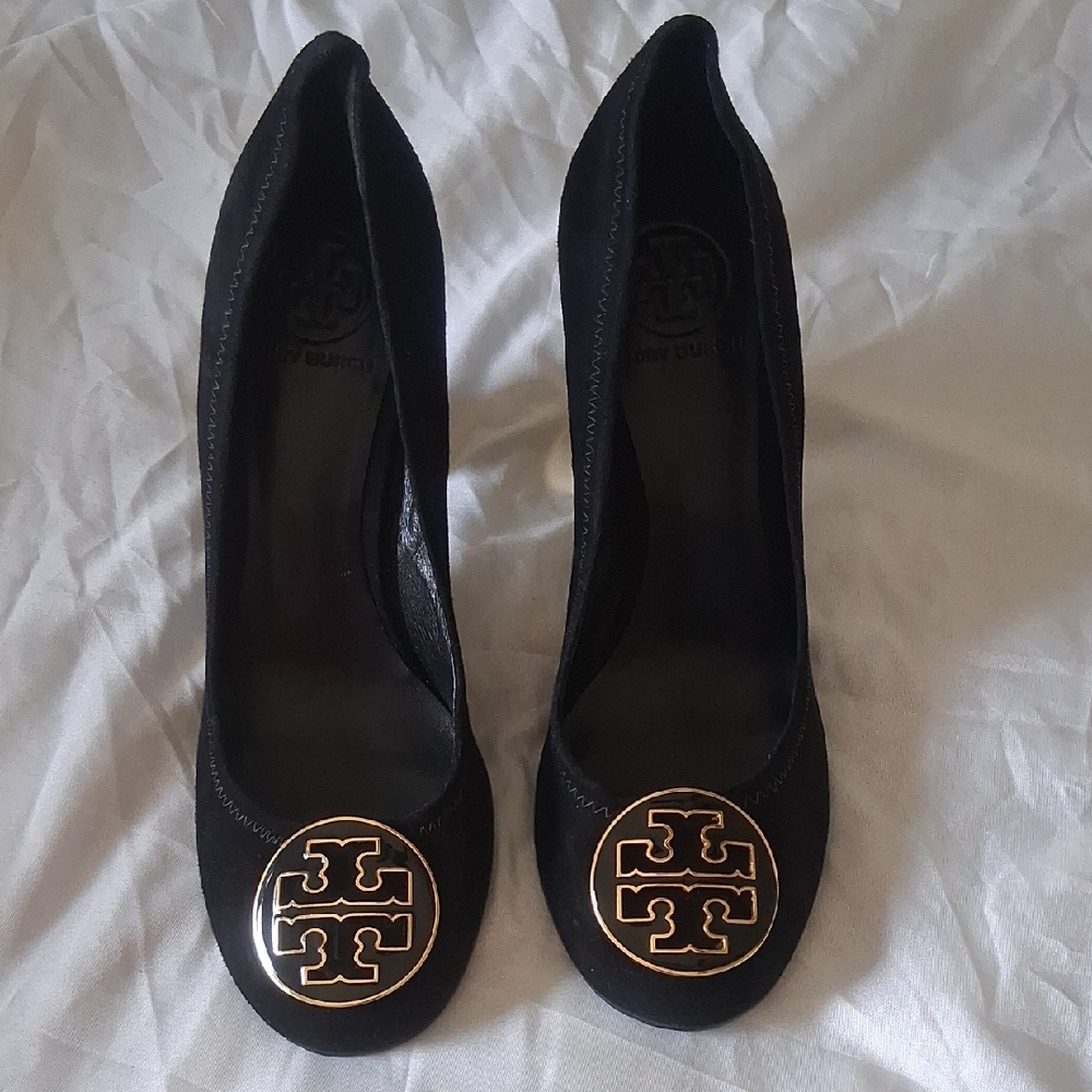 Tory Burch Black Heels with Gold Logo